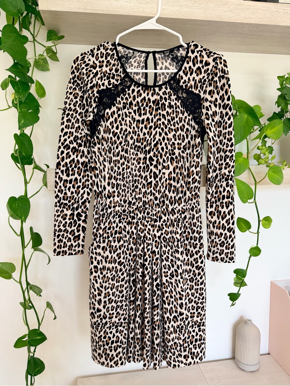 Juicy Couture Leopard Print Long-Sleeve Dress with Lace Trim